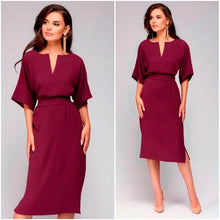 Load image into Gallery viewer, Autumn Dress 2018 Women Casual Elegant Office Dresses Female Sexy V-Neck Knee-Length Burgundy Dress