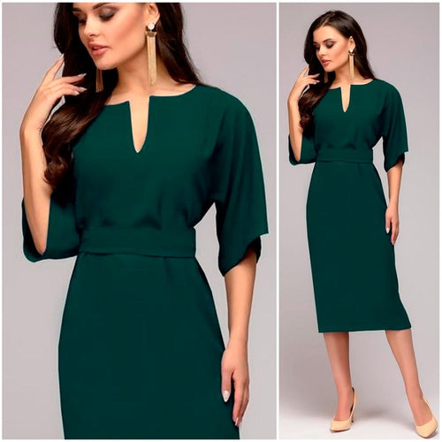 Autumn Dress 2018 Women Casual Elegant Office Dresses Female Sexy V-Neck Knee-Length Burgundy Dress