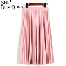 Load image into Gallery viewer, Spring and Autumn New  Fashion Women&#39;s High Waist Pleated Solid Color Half Length Elastic Skirt Promotions Lady Black Pink